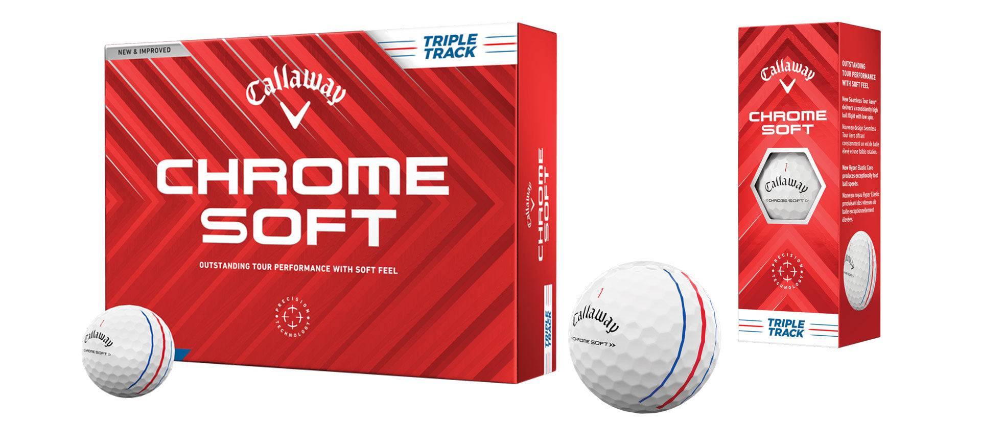 Callaway Chrome Soft Triple Track Golfball – Maximale Präzision und Kontrolle mit innovativer Triple Track-Technologie.
